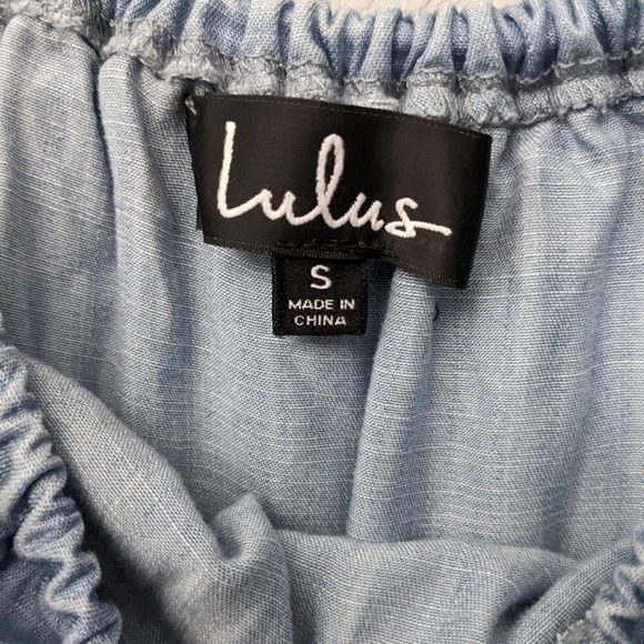 Lulu's Chambray Ruffle Off Shoulder Mini Dress Size Small - Picture 2 of 6